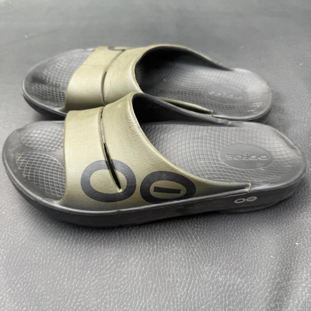 Oofos OOahh Slide Green Black Sport‎ Sandals Slip On Recovery Men's 6 Women's 8